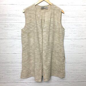 Chico's Design Women's Tan Linen Blend Vest Jacket Open Front Lightweight Medium